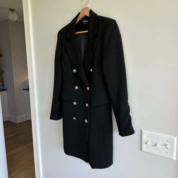 Lulus Captain's Blog Double-Breasted Notch Lapel Pea Coat Black S - Picture 7 of 10